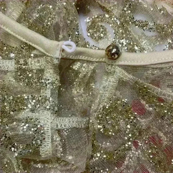 Formal Sheer Red Gold Mermaid Dress Glitter Open Back Small Women’s - Picture 9 of 13